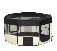 PawHut Parc Enclos Pliable Octogonale pour Chats Ø120 x 58H cm Noir Crème | pour Petits Animaux, Parc à Chat Intérieur, en Tissu Oxford et Acier