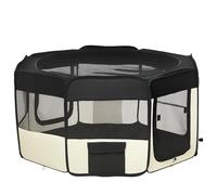 PawHut Parc enclos Pliable pour Chats et Petits Animaux octogonale en Tissu Oxford et Acier - dim. Ø 120 x 58H cm - Noir et crème