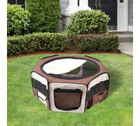 PawHut Parc enclos pliable pour chien chat petits animaux octogonal en tissu Oxford et acier Ø 90 x 41H cm marron beige