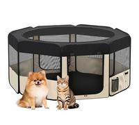 PawHut Parc Pliable pour Chiens et Chats, Parc Portable pour Petits Animaux imperméable en Tissu Oxford avec 2 Portes, pour l'extérieur et l'intérieur, Ø90x41 cm, Noir