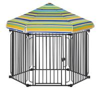 Pawhut Parc pour animaux de compagnie 6 clôtures en métal 61 x 76 cm pour chiens avec toit Hexagonal et porte avec fermeture de sécurité 122 x 105 x 119 cm Noir et coloré