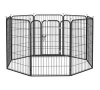 PawHut Luxe Parc enclos modulable Acier époxy Porte verrouillable pour Chiens, Lapins, rongeurs, Petits Animaux, intérieur et extérieur 80 x 100 cm Noir