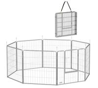 PawHut Parc pour Chien 8 Panneaux Modulable Pliable Porte 80H cm Argent | Enclos Chien, Enclos Portable en Acier, Sangle, Clôture pour Chiot Petits Animaux, Intérieur Extérieur