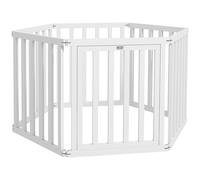 PawHut Parc pour chien à 6 panneaux 60 x 70 cm Clôture pliable en pin avec porte, pieds en caoutchouc antidérapants et forme personnalisable pour couloirs escaliers Blanc