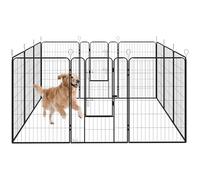 PawHut Parc pour chien Clôture pour animaux de compagnie de 12 panneaux 80 x 120 cm avec 2 portes avec loquet pour chiens de grande taille et moyenne en acier pour intérieur et extérieur Noir