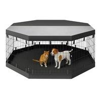 PawHut Parc pour Chien, enclos Chien intérieur, 8 Panneaux Pliables, avec Porte, Couverture supérieur et inférieure, Acier, 61 x 61 cm, Noir