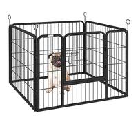 PawHut Parc pour chiens à 4 panneaux 82x82x60 cm Parc de jeux pour animaux de compagnie pliable avec porte à loquet et cadre en métal pour intérieur et extérieur Gris