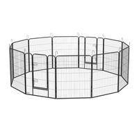 PawHut Parc pour chiots 12 pièces enclos pliable avec 2 portes 12 panneaux en acier 80x100 cm chacun Gris