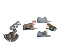 Pawhut Arbre à chat parcours mural complet 4 pièces griffoir hamac plateforme sisal peluche Gris