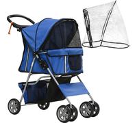PawHut Poussette pour animaux de compagnie, pliable, avec 1 panier, 2 porte-gobelets, 75 cm x 45 cm x 97 cm, Bleu