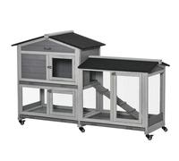 PawHut PawHut Clapier bois pour lapins petit enclos animaux villa pour lapin sur roulettes 2 étages gris Gris clair