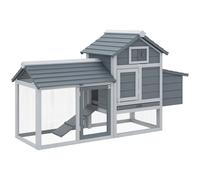 PawHut PawHut Petit poulailler cottage cage à poules sur pied dim. 150,5L x 54l x 87H cm multi-équipement bois massif de sapin GRIS