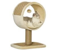 PawHut Petit Arbre à Chat - pour Un Seul Chat - Tronc de Jeu pour Chat - Jouet d'escalade - en Jute - Kaki + Marron Clair - 40 x 30 x 56 cm