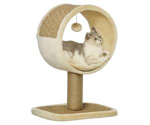 PawHut Petit Arbre à Chat - pour Un Seul Chat - Tronc de Jeu pour Chat - Jouet d'escalade - en Jute - Kaki + Marron Clair - 40 x 30 x 56 cm