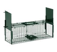 PawHut Piège Vivant Cage Attrape Piège Fouine 60x18x20cm Métal Vert | Cage Trappe Chat, Pour Martres, Rats, Souris, 2 Entrées, Poignée