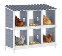PawHut Pondoir pour poules en bois avec 6 compartiments, 2 perchoirs, toit en PET résistant aux intempéries, nid surélevé pour petits animaux, 102 x 50 x 91 cm, gris
