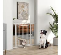 PawHut Porte pour Animaux, Barrière d'Escalier de 96 cm, Largeur Ajustable de 76-104 cm, avec Porte pour Chat, pour Escaliers et Ouvertures de Porte, Blanc