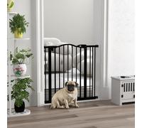 PawHut Portillon pour Chiens Extensible avec 2 Verrous et Fermeture Automatique, en Métal et Plastique, 74-87x78 cm, Noir