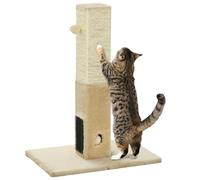 PawHut Poteau à gratter pour Chat 79 cm, Arbre à Chat avec Une Balle Suspendue et Une Balle avec Clochette, 2 brosses de toilettage, Beige, crème