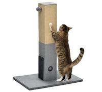 PawHut Poteau à gratter pour Chat 79 cm, griffoir pour Chat, avec Une Balle Suspendue et Une Balle avec Clochette, 2 brosses de toilettage, Beige, Gris