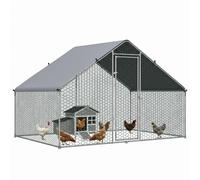 PawHut Enclos pour poules XXL 6 m² – Acier galvanisé 3×2×2 m, anti-renard, bâche de toit, gris