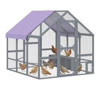 PawHut Poulailler 4 m² environ 2,11 x 1,87 x 1,86 m enclos en bois avec tissu résistant aux intempéries, serrure de sécurité, 2 nichoirs 2 perchoirs, enclos pour 8 à 10 poules, pour cour, jardin, gris