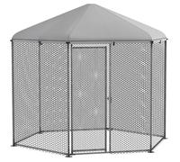 PawHut Enclos poulailler chenil volière Hexagonal extérieur 5 m² - Parc grillagé dim. 2,8L x 2,45l x 2,46H - Espace Couvert - Acier galvanisé - 5/8 Poules