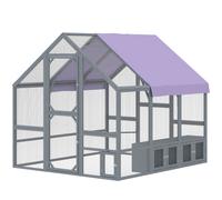 PawHut Poulailler avec bâche imperméable 2 nichoirs 2 perchoirs pour 8-10 poules Bois 211 x 186,5 x 185,5 cm Gris foncé