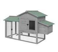 PawHut Poulailler bois Poulailler avec enclos extérieur Nichoir Rampe Tiroir extractible pour 2-4 poules 168x75x103cm Gris