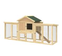 PawHut Poulailler clapier modèle chalet multi-équipé : rampes, nichoirs, plateau, en bois massif 204 x 85 x 93 cm bois naturel
