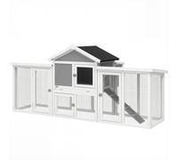 PawHut Poulailler clapier modèle chalet multi-équipé : rampes, nichoirs, plateau, en bois massif 204 x 85 x 93 cm gris