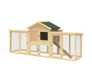 PawHut Poulailler clapier modèle chalet multi-équipé : rampes, nichoirs, plateau, en bois massif 204 x 85 x 93 cm bois naturel