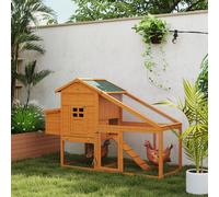 PawHut Poulailler cottage cage à poules sur pied multi-équipement bois massif pin pré-huilé 179 x 67 x 115 cm orange