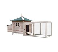 PawHut Poulailler Cottage Multi-Équipement Perchoir 196x76x97cm Beige
