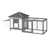 Pawhut Poulailler Cottage – Perchoir, pondoir, tiroir à déjection, 196×76×97 cm, bois pin gris/blanc