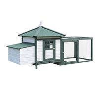 PawHut Poulailler Cottage Multi-Équipement Perchoir 196x76x97cm Vert Blanc