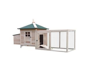 PawHut Poulailler cottage multi-équipement perchoir rampe pondoir enclos tiroir à déjection 196 x 77 x 99 cm bois massif pin