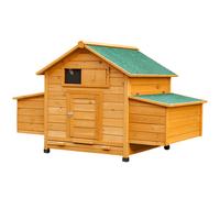 PawHut Poulailler en bois accueillant 4 poules, cage à poules avec pondoir, toit imperméable ouvrable, tiroir amovible, jaune