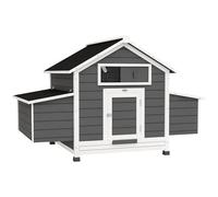 PawHut Poulailler en Bois accueillant 4 Poules, Cage à Poules avec pondoir, Toit imperméable ouvrable, tiroir Amovible, poulailler extérieur pour Petits Animaux, 150 x 100 x 96,5 cm, Gris