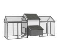 PawHut Poulailler en Bois avec 2 enclos modulables, Cage à Poules, 1 Niche abritée, 1 pondoir, tiroir à déjection, perchoir Multi-équipement et Rampe, 247 x 125 x 113,5 cm, Gris