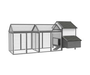 PawHut Poulailler en bois avec 2 enclos modulables et 1 niche, 1 pondoir, tiroir à déjection, 247 x 125 x 113,5 cm, gris