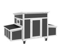 PawHut Poulailler en bois avec 2 nids, poulailler extérieur pour poules avec toit ouvrant imperméable, roulettes, plateau amovible, abri pour 1 à 6 poules, canards, jardin, 147 x 93,5 x 89,5 cm, gris