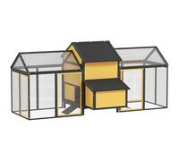 PawHut Poulailler en bois avec nichoir, double parc avec plateau, enclos avec rampe, poulailler pour poules, 247 x 125 x 113,5 cm, jaune