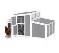PawHut Poulailler en bois avec porte verrouillable pondoir toit imperméable en PET pour 3-4 poules, 145x90x92 cm Gris