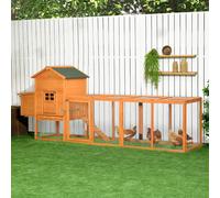 PawHut Poulailler en bois poulailler pour poules extérieur avec pondoir bac amovible en bois massif 297,5 x 68 x 118 cm orange