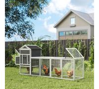 PawHut Poulailler en bois poulailler pour poules extérieur avec pondoir bac amovible en bois massif 297,5 x 68 x 118 cm blanc