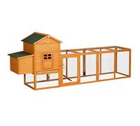 PawHut Poulailler en Bois, poulailler pour Poules extérieur, avec pondoir, Niche séparée, Plusieurs Portes, bac Amovible, pour 3 à 6 Poulets, en Bois Massif, Orange