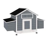 PawHut Poulailler en bois pour extérieur, abri pour poules avec 2 nids, plateau amovible, perchoirs, toit imperméable, maison pour 2 à 4 poules et lapins, 150 x 100 x 96,5 cm, gris