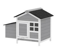 PawHut Poulailler en bois, toit en asphalte et pondoir abri pour 4 poules avec fenêtre en acrylique 92 x 64 x 69 cm gris