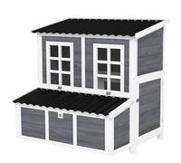 PawHut Poulailler en bois XL avec nichoir 3 compartiments et tiroir amovible - grand poulailler extérieur avec porte-rampe et toit imperméable - maison pour 4-6 volailles design pour jardin, gris